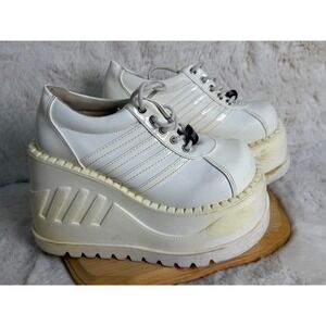 Demonia White Platform Wedge Sneakers Gothic Cyber Y2K Cyber Goth Chunky Shoes 7